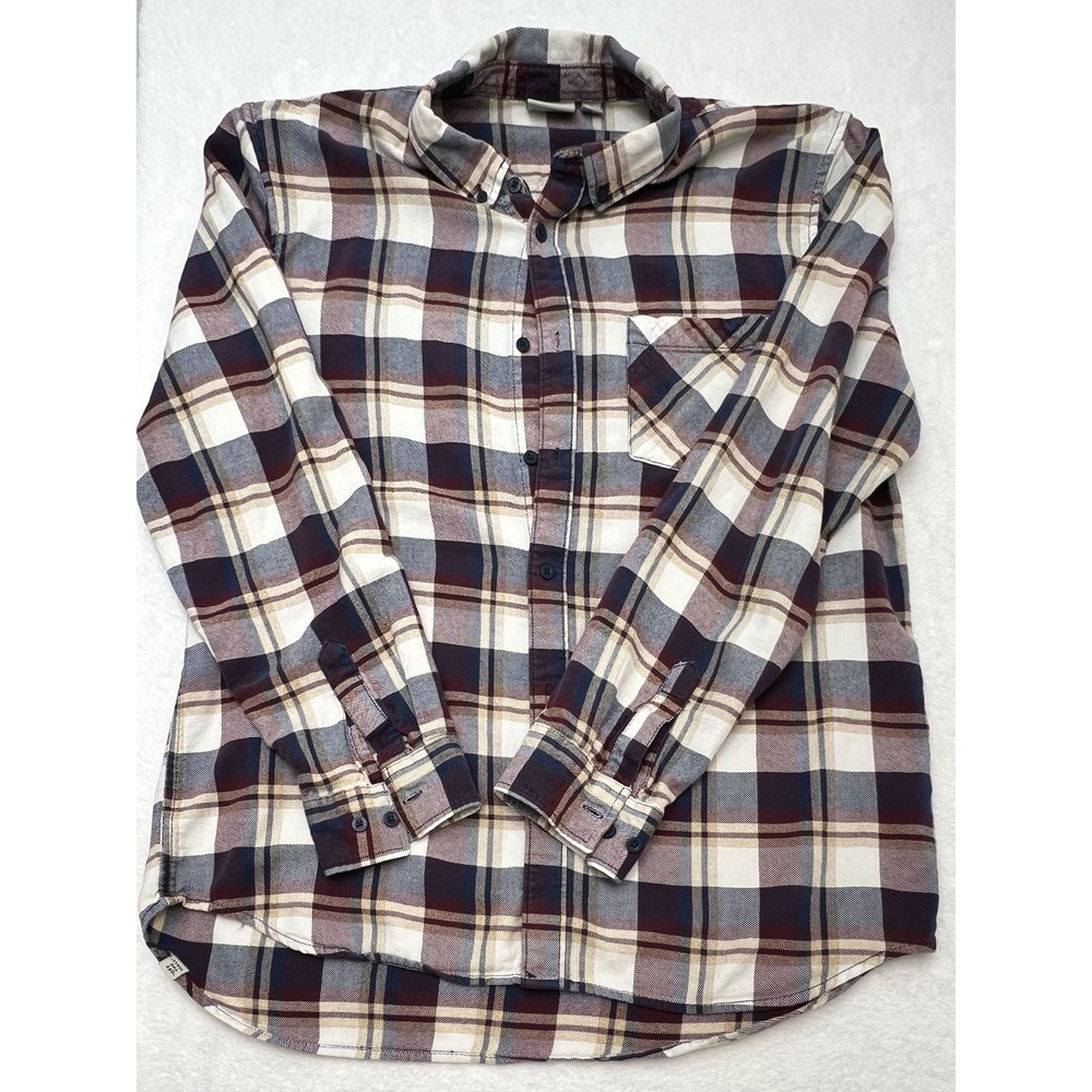 Vans Off The Wall Mens Plaid Flannel Shirt XL Long Sleeve Button Down Blue Tan